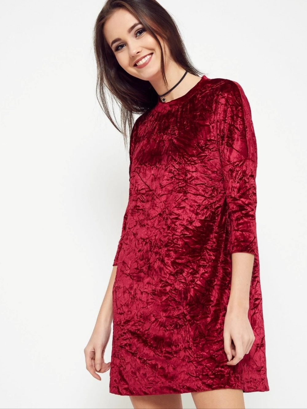 Zara Red Crushed Velvet Shift Dress | Holiday Party Cocktail Mini
